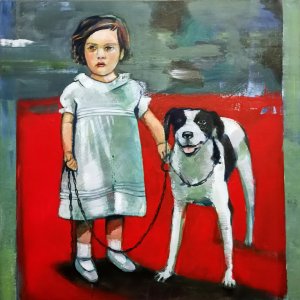 Girl with Dog I 2020 I Acryl und Öl auf Leinwand I 100 x 100 cm